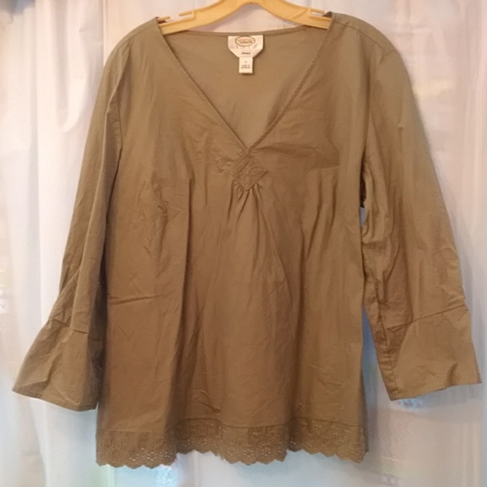 Talbots L Olive V Neck With Lace Bottom - Picture 1 of 10